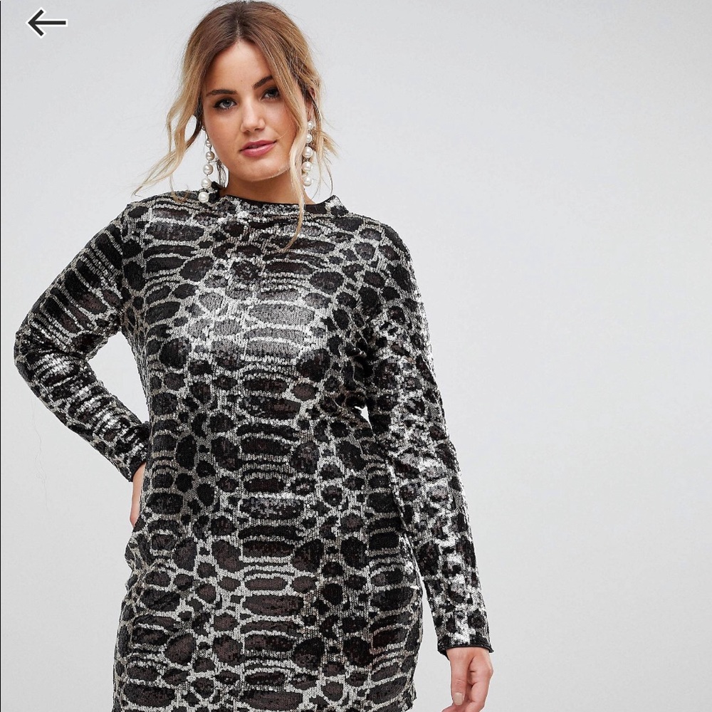 Club L Plus High Neck Leaf Sequin Mini Dress